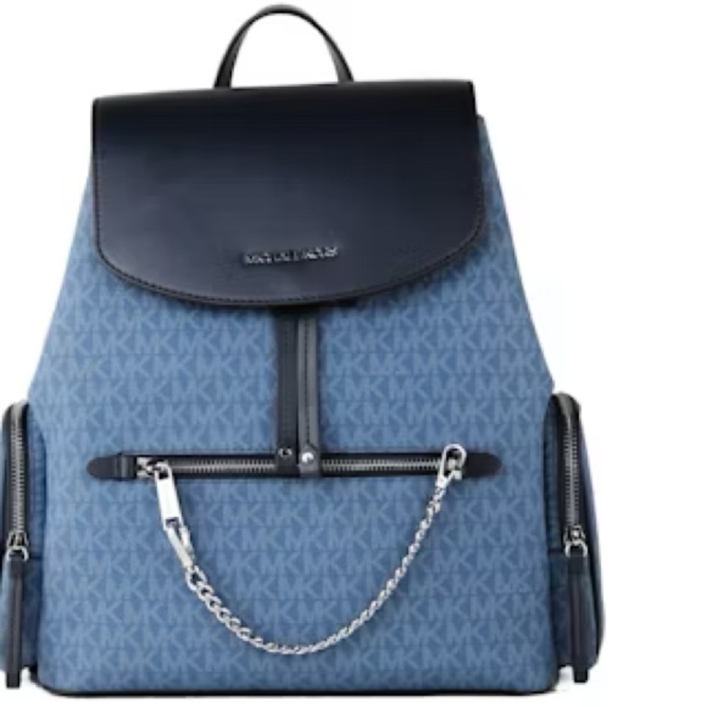Michael Kors Denim and Black Chain Backpack